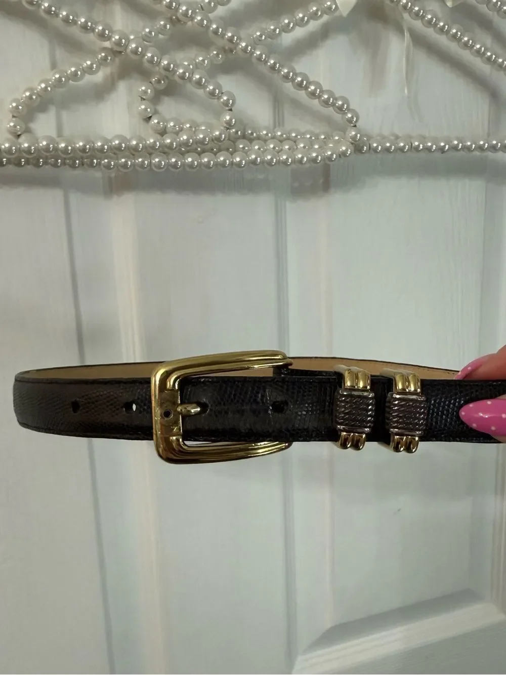 Brighton Black Textured Belt with Gold Buckle